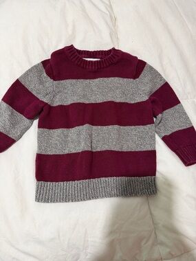 Striped Crewneck Sweater in Burgundy and Gray - Women